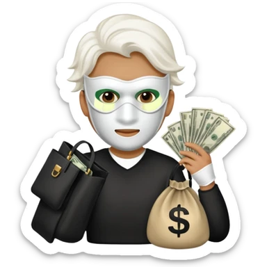 Ladron con una bolsa de dinero al lado suyo sticker