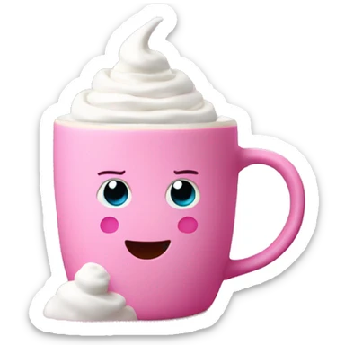 Hot chocolate in pink mug with whip cream sticker