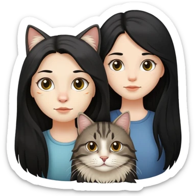 a long haired tabby cat and A girl with long black hair and an oval face  sticker