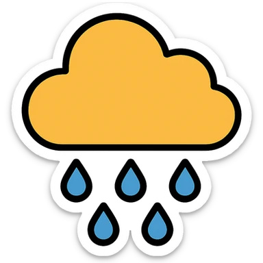 rain icon, simple and clear, colored lineal with black outlines sticker