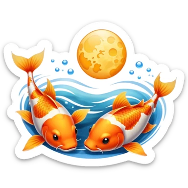 dos peces koi nadando alrededor del sol y la luna sticker