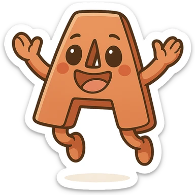 Add a jumping animation to the letter A, preserving the cartoonish style with bright colors and a transparent background. sticker