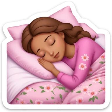 light brown girl beautiful finish sleeping on her bed with pinky floral design  sticker