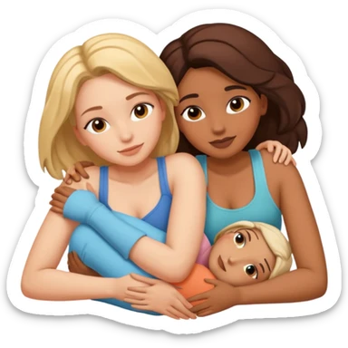 two women lying down full body on top of each other wrapped around each other  sticker