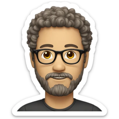 white man with curly hair, beard and black rimmed glasses sticker