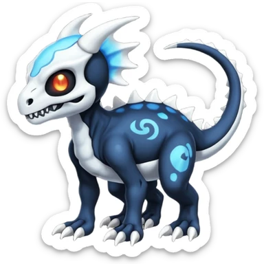 Shiny Dark Black And Blue Duskull-Cubone-Salandit-Fakémon-hybrid-creature (full body)  sticker