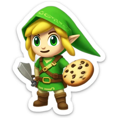 Link de Zelda qui mange un cookies sticker
