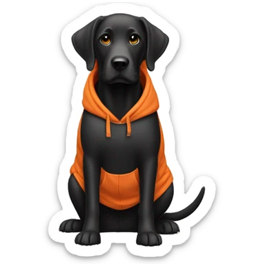 Black lab wearing a orange hoodie  sticker