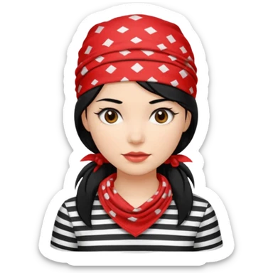 marinera de pelo negro piel blanca con camisa a rayas blanco y negro y pañuelo rojo sticker