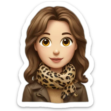 Girl brown Hair with print leopard scarf sticker