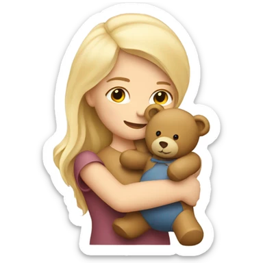 a blond girl hugging a teddy bear sticker