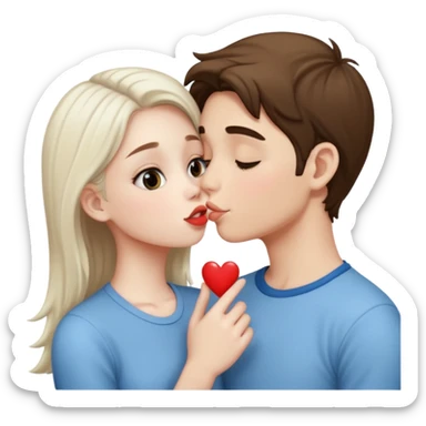 A Cute white skin  boy kissing a white skin girl  sticker