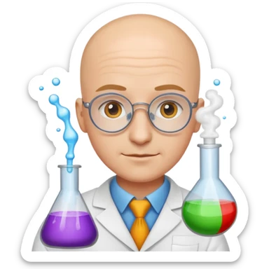 chemist emoji, bald person mixing colorful solutions sticker