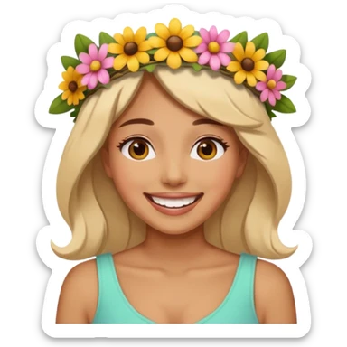  a woman totally happy with the biggest smile sticker