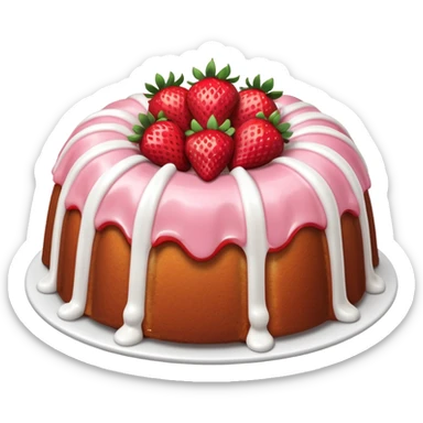 Strawberry Bundt cake with white icing flowing down the sides  sticker