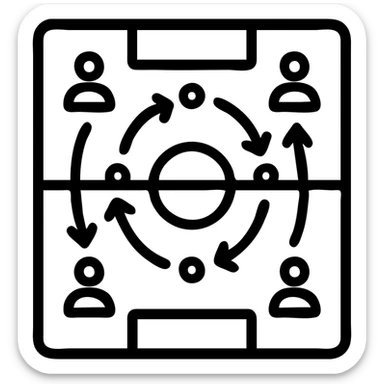 4v4 football soccer field layout top-down view, arrows showing movement, clean and modern, coaching sticker