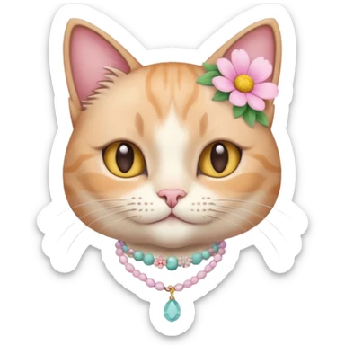 A cute cat with pastel flower necklace, posing proudly. sticker