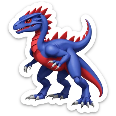  Cool Edgy deep blue Digimon-Fakemon-Guilmon-Genesect-Velociraptor-Dragon with red belly full body sticker