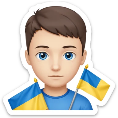 The Ukrainian boy with flag sticker