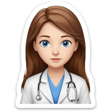 pretty female nursing student with long brown hair, blue eyes inside a classroom at university sticker