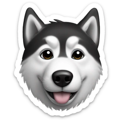 Emoji of a husky face in black and white, which has a trinoga in the middle of the pores to the top in the form of a hearth organ sticker