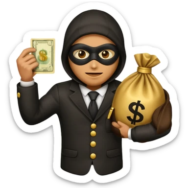 Robber emoji holding a 💰 wearing a mask that is made of robber suit without showing his hand the 💰 need to be in the left without is showing hands sticker