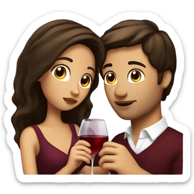 Brunette romantic couple and drinking wine sticker