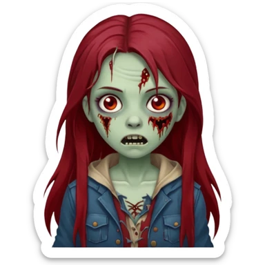 A zombie girl with dark red long hair sticker