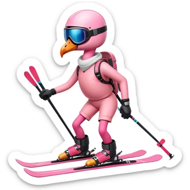 A Skiing Flamingo with ski helmet on the head , wearing ski goggles , ski and ski boots sticker