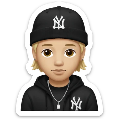 rapper da trắng, tóc vàng, full đen, có mũ len hãng MLB, đẹp trai
 sticker