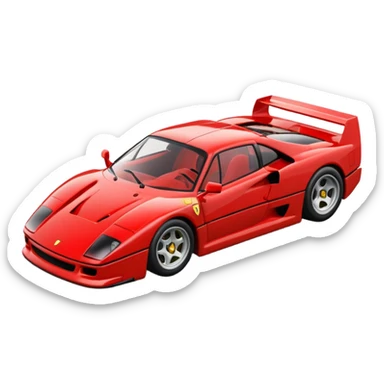 Ferrari F40, simplified, bright red, angled view, no text sticker