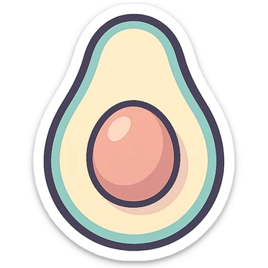 avocado, more volumetric 2D image, icon-color-outlined style, thin clean contours, soft rounded shapes, pastel palette #98B5BC, #B5B3C1, #C9A3C9, #E4C0CA, #F7DCD1, #F7C0AA, detailed shadows and highlights, soft lighting, transparent background, no decoration sticker