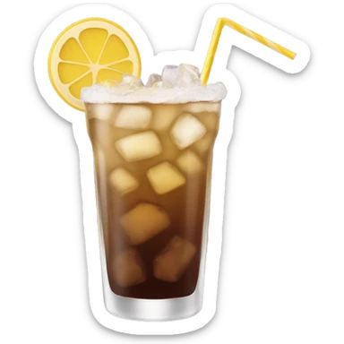 a hightball cocktail with 2 colors, brown on the bottom and light yellox on top with crush ice and a straw sticker