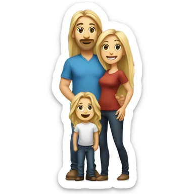 An emoji of a mother with long, flowing blonde hair standing confidently, next to her husband. In her arms, or in front of them, is a baby boy, representing a happy and loving family sticker