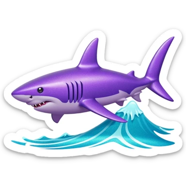 purple glitter shark on a cyan wave sticker