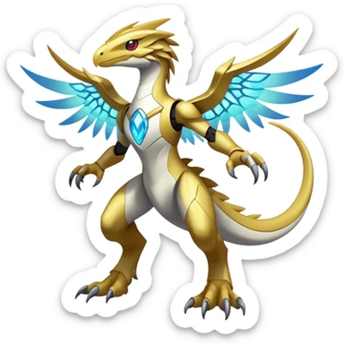 Shiny Futuristic Celestial Magical Ethereal Godly Divine Fakemon-Pokemon-Digimon-Spectrobes-Raptor-fusion, full body sticker