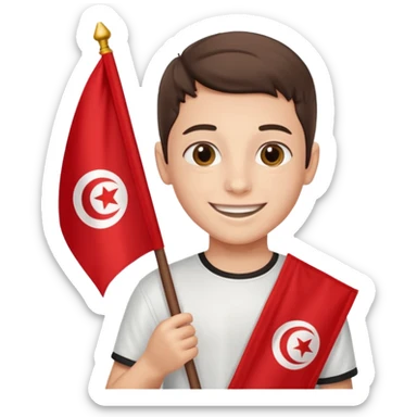 a boy holding tunisia flag sticker