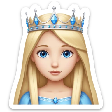 Straight long blonde hair and blue eyes girl and princess crown sticker