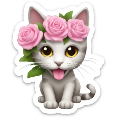 Cat giving pink flowers sticker