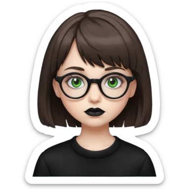 girl that has brown shaggy cut hair with baby bangs, has green eyes and wears glasses, she is goth  sticker