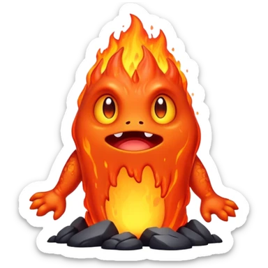 a mystical fast lava creature without arms with molten lava on its head and some rocky shoulders sticker