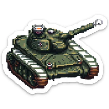 8-bit military tank with treads and cannon sticker