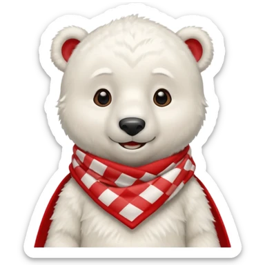baby Polar Bear, smiling, wearing red Checkered Triangle scarf sticker