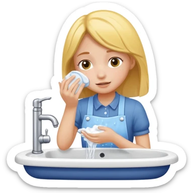 una chica lavandose la cara en el lava manos  sticker