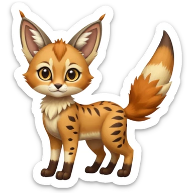 Big-eared big-eyed cute realistic animalistic feral digitigrade 4-legged anime-styled Meloetta-Caracal-Sergal-Serval-hybrid-fusion-creature-animal, full body sticker