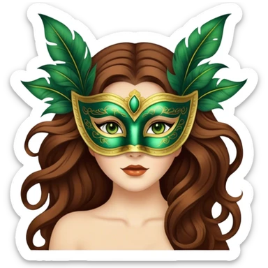 Greeneyed Woman with Long Brown hair venetian mask sticker