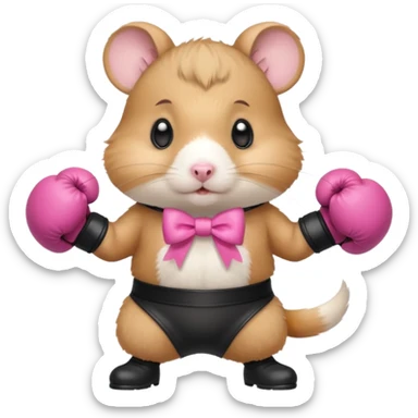 Cute hamster with 2 pink bows wearing platform black boots and boxing gloves standing up sticker