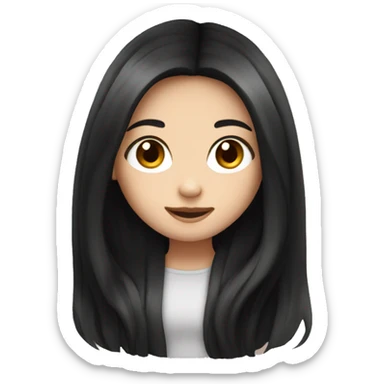 An emojis collection for a cute white girl with beautiful long black hair sticker