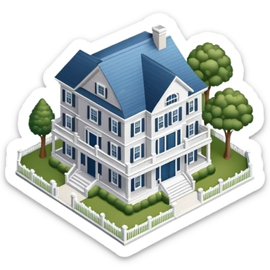 Hamptons mansion, isometric dollhouse-style, realistic sticker