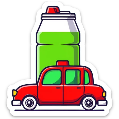 A red taxi cab shaped like a soda can sticker